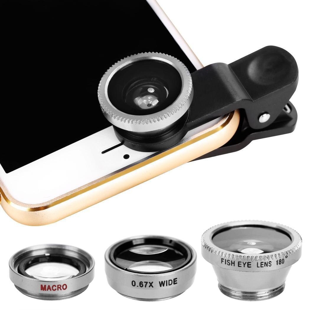 Fish Eye Lens Groothoek Macro Fisheye Lens Zoom Voor Iphone 7 8 Plus Xs Max X Mobiele Telefoon Camera lens Kit Ojo De Pez Para Movil: Zilver