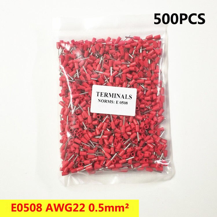 1200pcsWire Ferrules Terminals Kit Ferrule Crimping Kit Assortment Ferrule Wire Crimp Pin Terminal Connector Wire Ends Terminals: E0508 500PCS