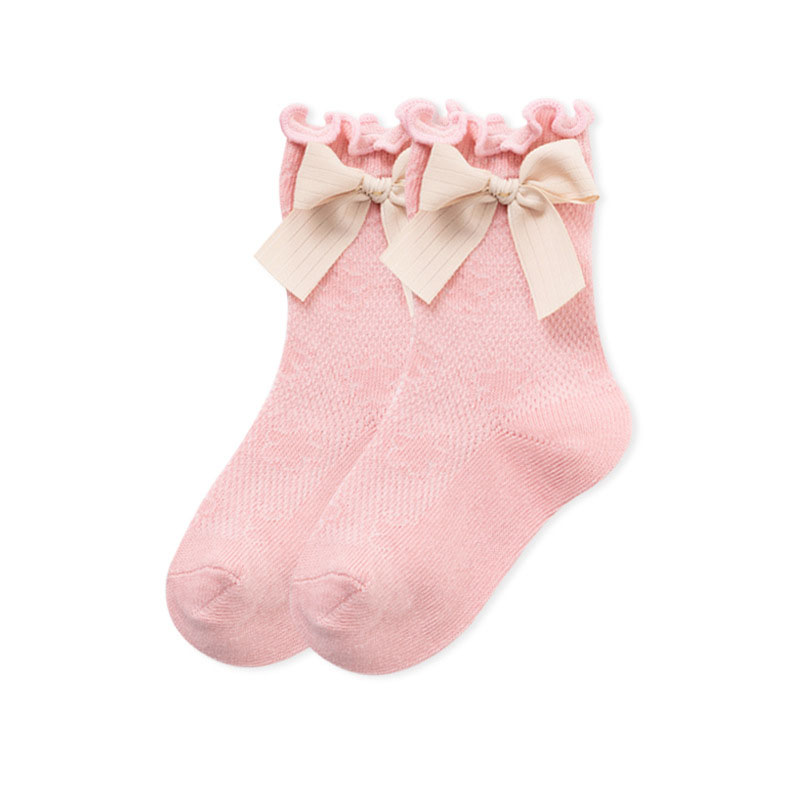 Baby kleine Mädchen atmungsaktiv Socken Bowknot Knie hoch Kinder Rohr Socken Verbeugungen Rüsche Kinder Mädchen Socken: Rosa