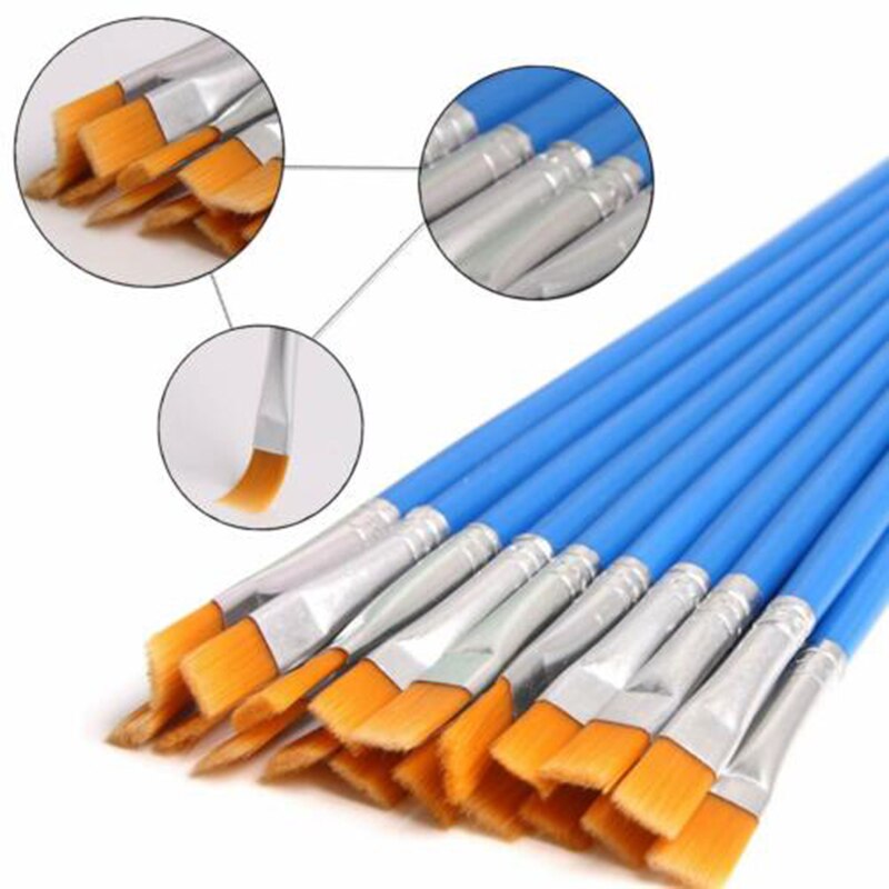 32 Stks/set 17Cm Nylon Haar Penselen Platte Penselen Set Voor Acryl Olie Aquarel Gouache