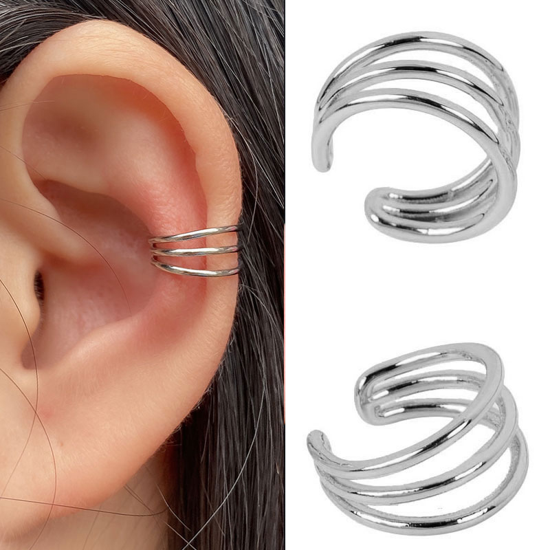 Brinco de punho geométrico feminino, brinco de clipe, sem piercing, dourado e prateado, com corrente de estrela e coração, joia de festa: 8 silver