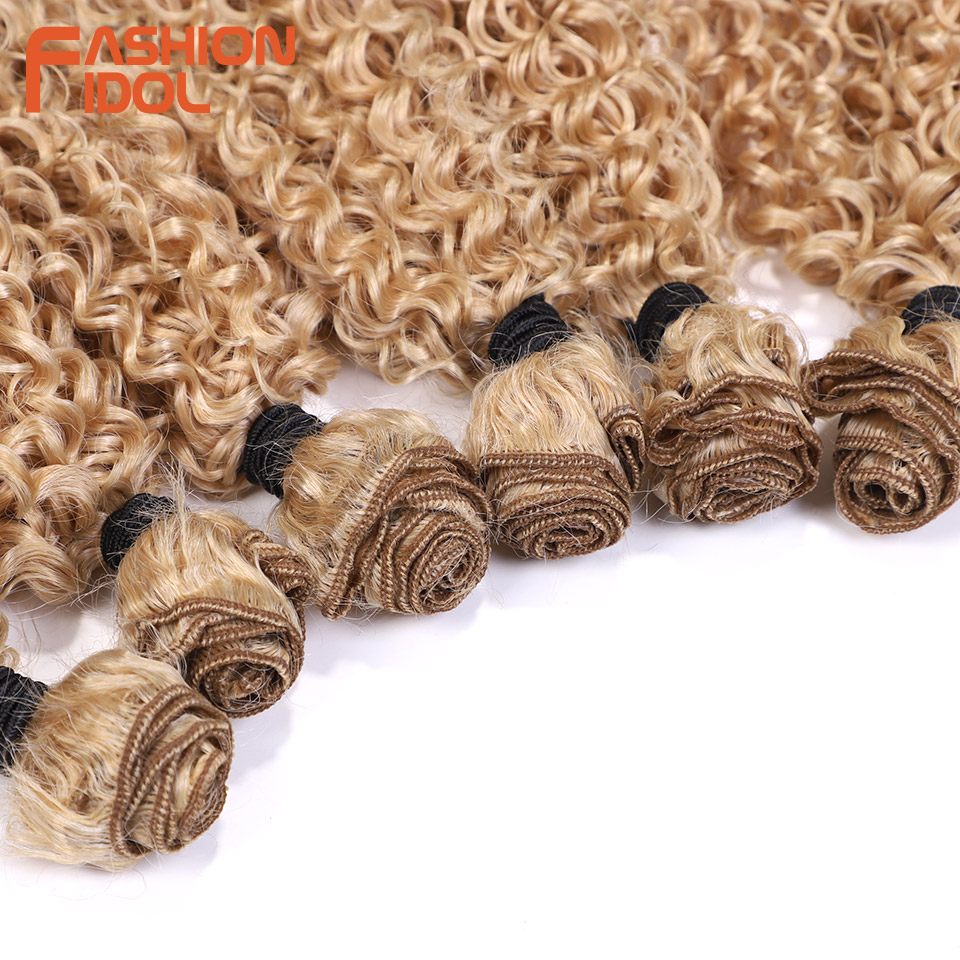 IDOL Afro Kinky Curly Hiukset Synteettinen Hiustenpidennys Ombre Blonde 20-24 Tuumaa 320g