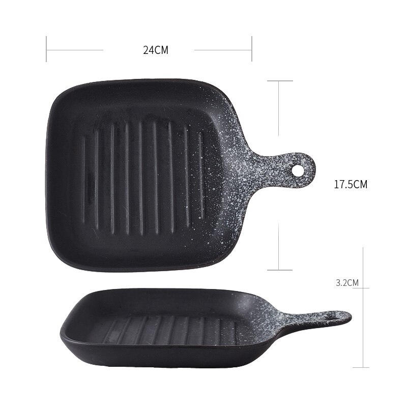 FANCITY-Plato cuadrado Vintage con mango, bandeja de cerámica para hornear, plato para horno, plato para arroz horneado: 1