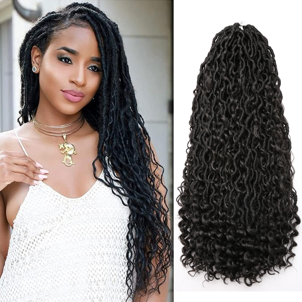 Curly Faux Locs Crochet Hair Deep Wave Braiding Hair With Curly Ends Crochet Goddess Locs Synthetic Braids Hair Extensions