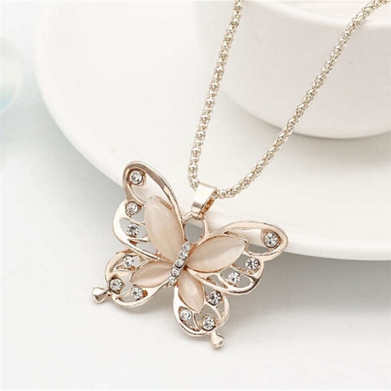 Rose Gold Acryl Kristall 4CM Große Schmetterling Anhänger Halskette 70CM Lange Kette Pullover Schmuck Für Frauen