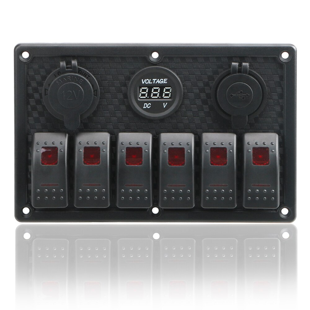 4.2A Dual Usb Slot Socket 6 Gang Rocker Switch Panel Geen Zekering Digitale Voltage Display Waterdicht