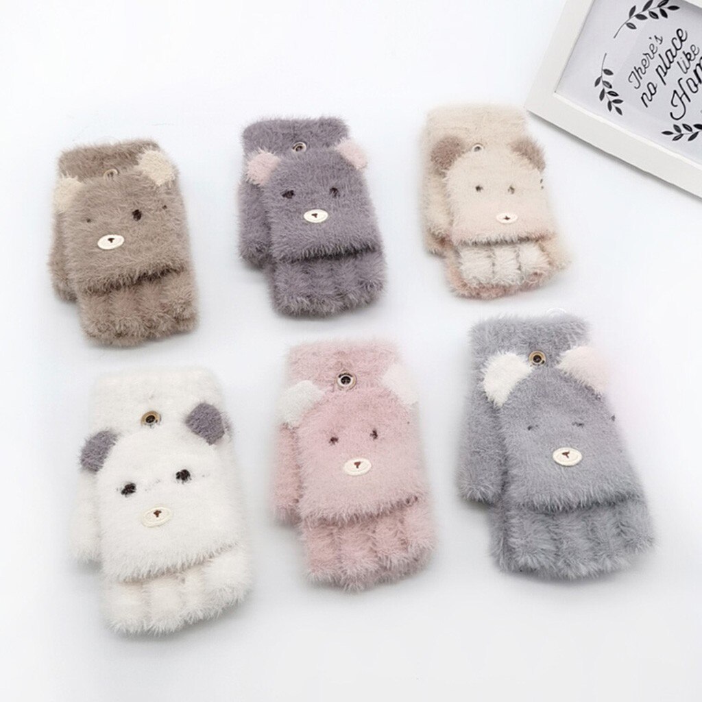 Women Winter Student Adult Christmas Deer Convertible Flip Top Fingerless Gloves Five-pointed Warm Mittens Gloves Fingerless