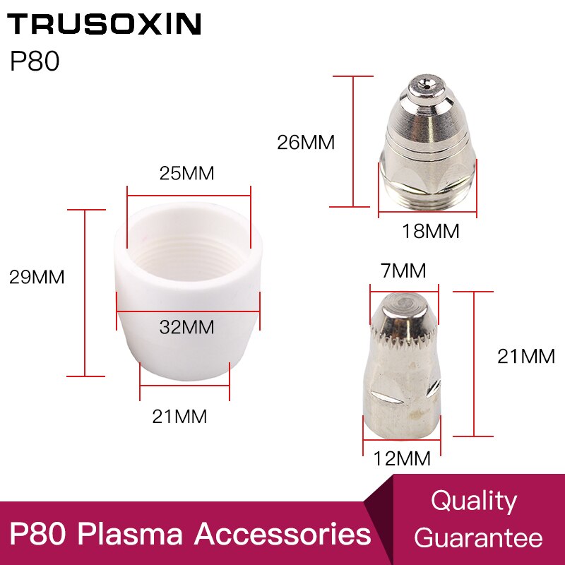 30pcs CUT80 LG80 80A Inverter Plasma Cutter P80 Cutting Machine Gun Consumable or Accessories Shield Porcelain Cup Electrode Tip