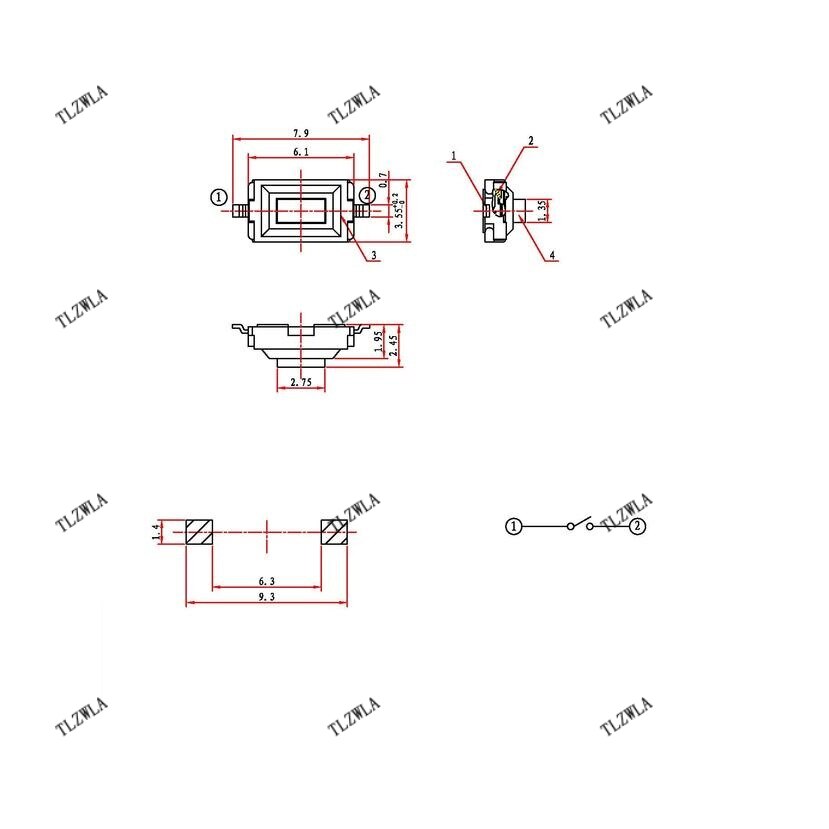 Micro-interrupteur SMD 6x3,8x2,5 Mm - Compatible Mini R50 (bouton Verrouillage/coffre) - Lot De 2 Pièces Pour Réparation Télécommande/clé Voiture