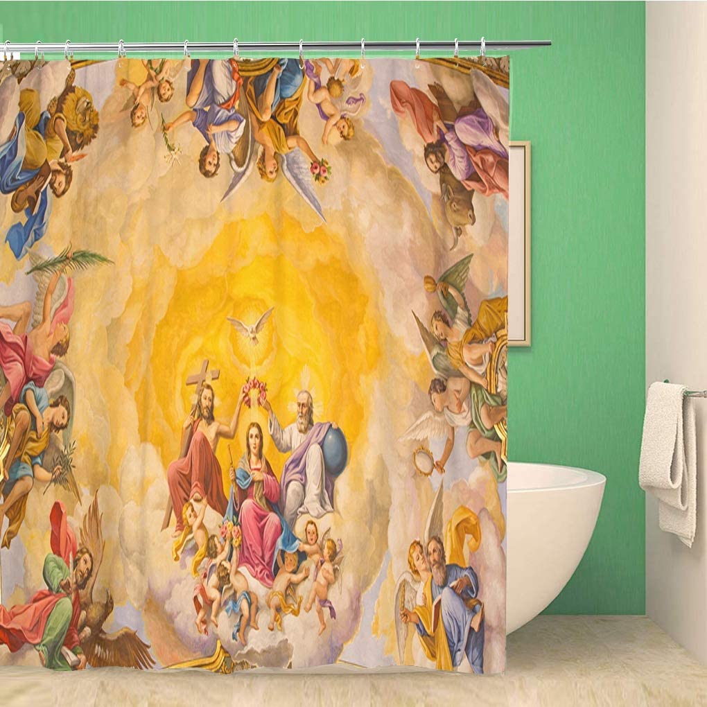 Sevilla Spanje Oktober De Fresco Van Coronation Virgin Polyester Waterdicht Bad Gordijn