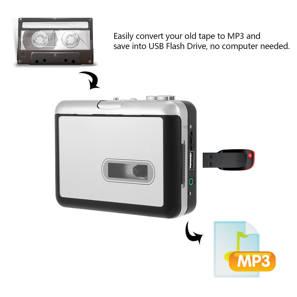 Usb Flash Disk Auto Partitie Standalone Ezcap231 Cassette Tape-to-MP3 Converter Bespaar In Recorder W/Oortelefoon Zwart Met Grijs