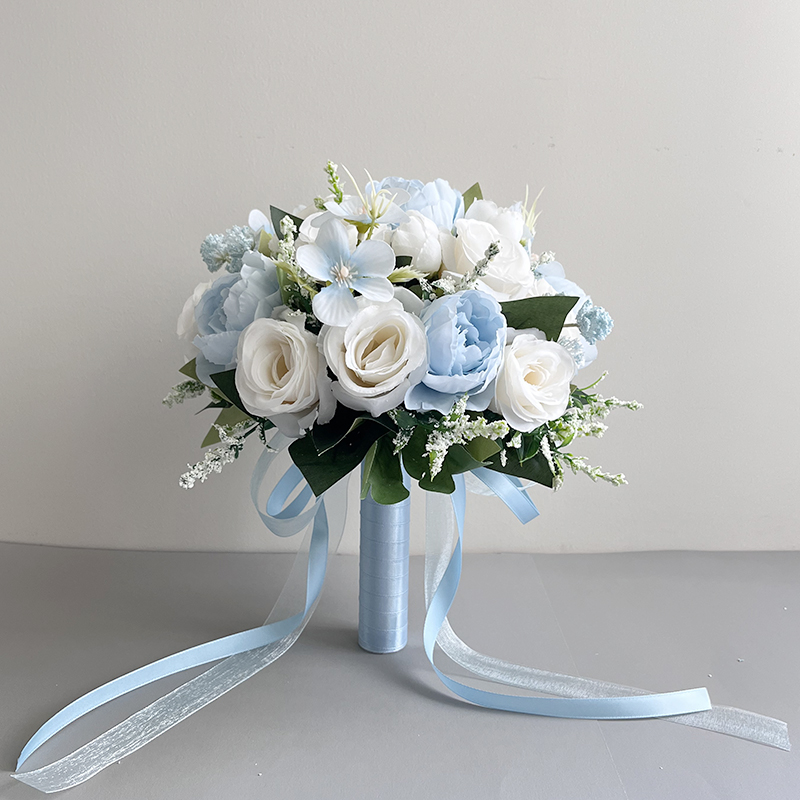 Blue Peonies White Roses Bride Bouquet Buttonhole Boutonniere Wedding Accessories Bridal Bridesmaids Marriage Artificial Flowers: Pink
