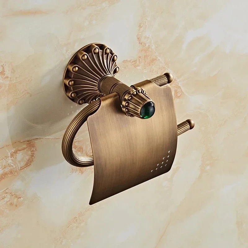 Accesorios de baño de latón antiguo, toallero de baño tallado Retro, portavasos, soporte para cepillos, estante de almacenamiento, accesorios de baño: Rojo