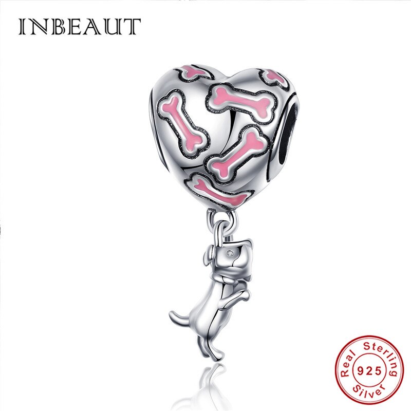 INBEAUT 100% 925 Sterling Silver Cute Heart Naughty Cat Dog Deer Charms fit Brand Bracelet Moon Pet Beads for Jewelry Making: sc1199-3