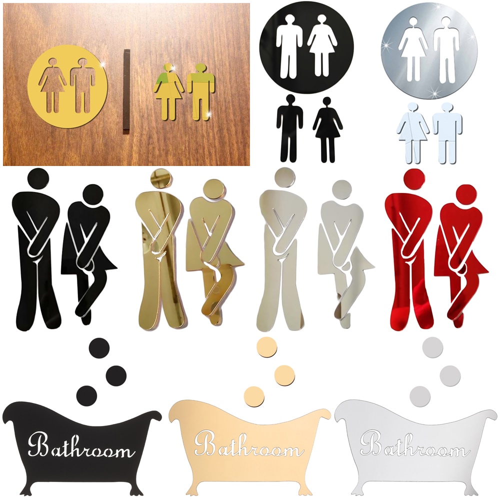 3D Vinyl Bad Spiegel Aufkleber Frau & Mann Wc Zeichen Spiegel Wand Aufkleber Home Hotel Waschraum Tür Zeichen Spiegel Aufkleber