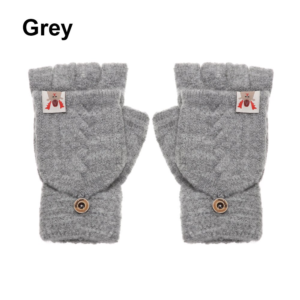 Winter Warm Knitted Gloves Women Men Fingerless Exposed Finger Half Capped 2 in 1Thick Gloves Soft Elastic Gloves: grey