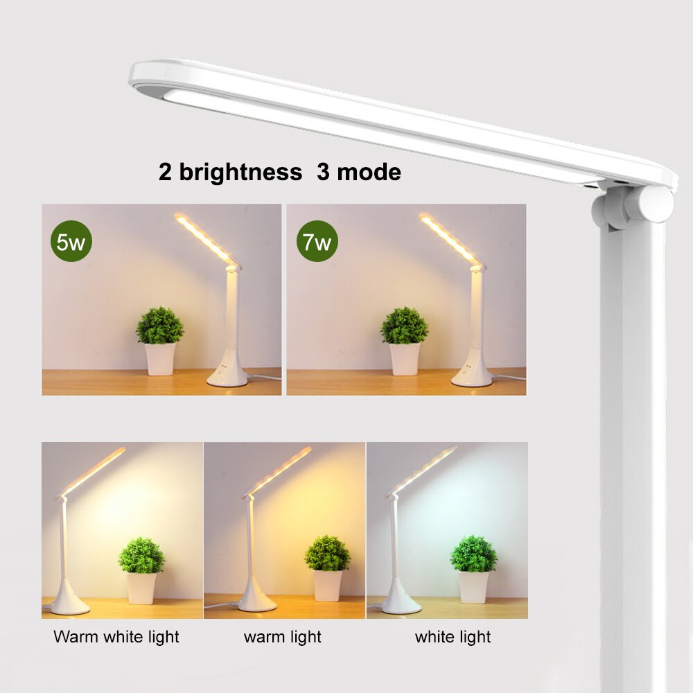 Junejour led bordbordslampe rørende 3 niveaus dæmpbar usb foldelampe øjenbeskyttelse