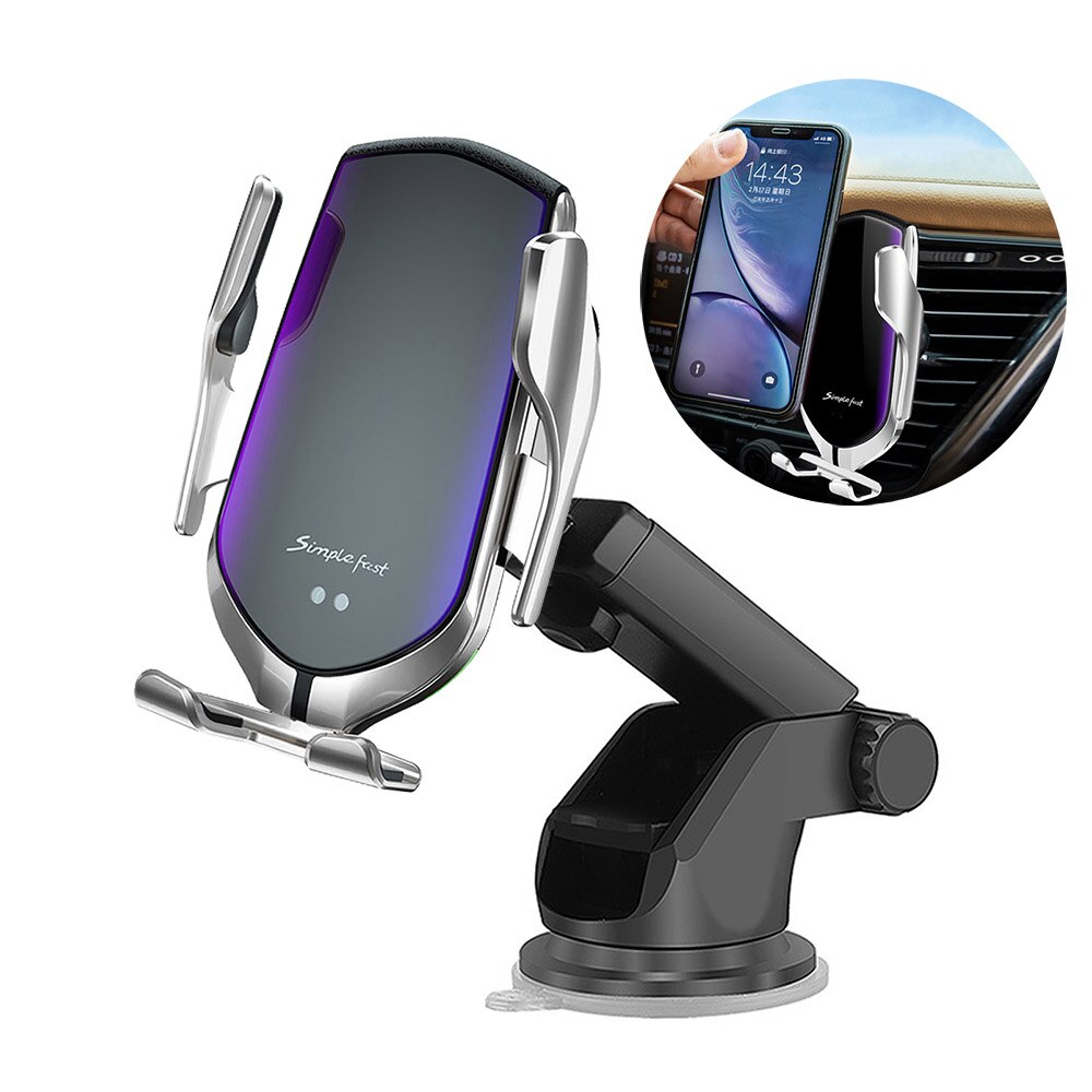 Cargador de coche inalámbrico Qi, soporte de teléfono automático para salida de aire, soporte de montaje de teléfono para iPhone 11 Pro XS XR X 8 Samsung S10 S9 S8 Note 10 9: 2 in 1 Silver