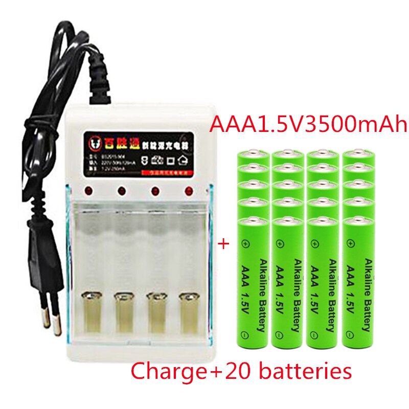 AAA 1.5 V 3500 mah batterie rechargeable AAA 1.5 V 3500 mah Rechargeable Alcalinas drummey + 1 pièces chargeur de batterie 4 cellules: Bleu