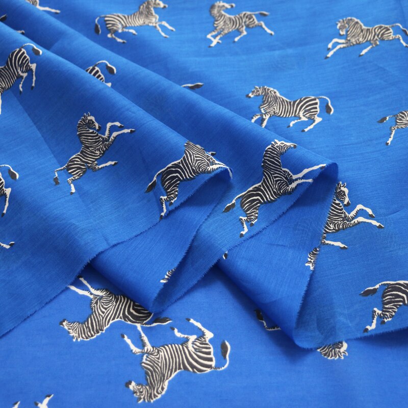 1 meter X 1.35 meter Royal Blue Zebra Print Fabric Natural Silk Cotton Gauze Material