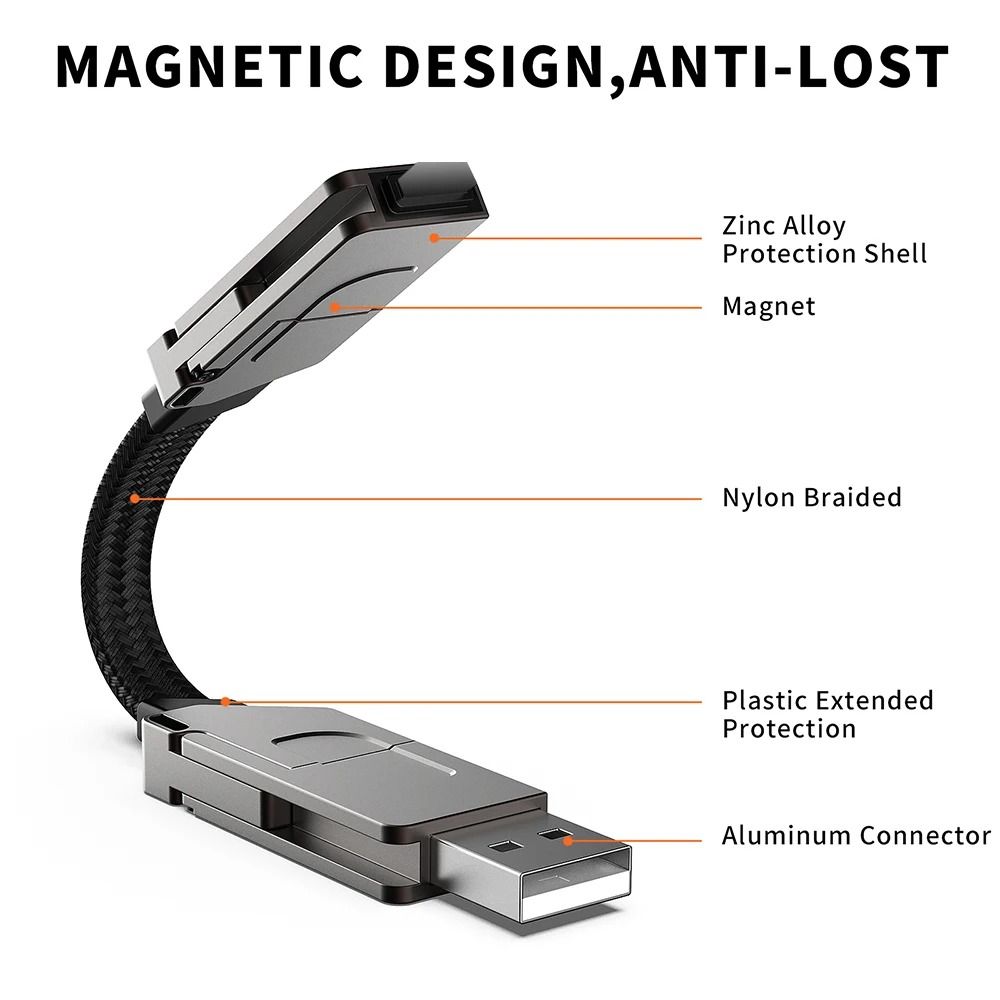 Nøglering multi-opladerkabel kort hurtigoplader  pd 60w multistik kabel 4 in 1 usb a/c til type c opladerledning