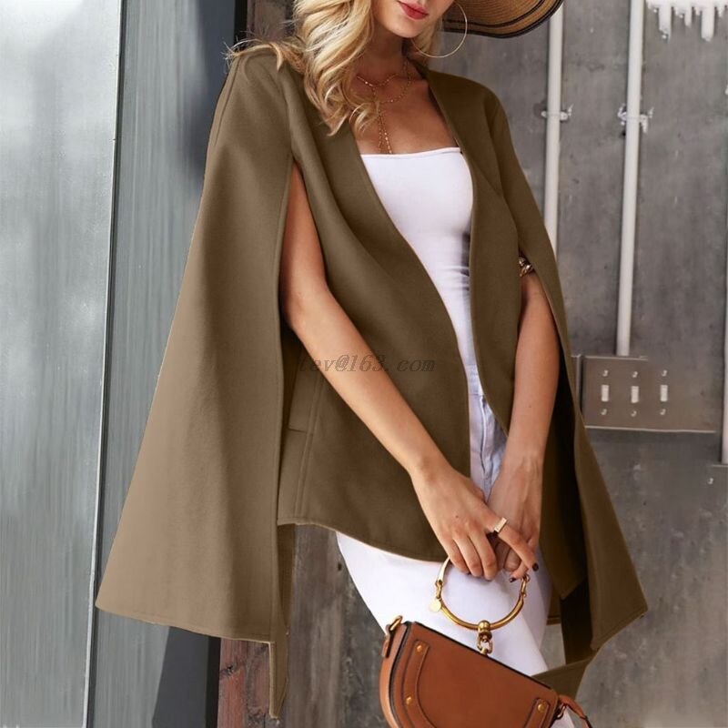 Femmes hiver Vintage manteau manches chauve-souris Poncho Cape ceinture taille Trench manteau M68A