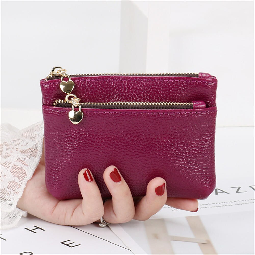 Neue Frauen Brieftasche Mini PU Leder Weibliche Geldbörse Karte Halter Kurze Geldbörse Geldbörsen Kleine Geldbörse Zipper Keychain tasche: Purple-Size 2