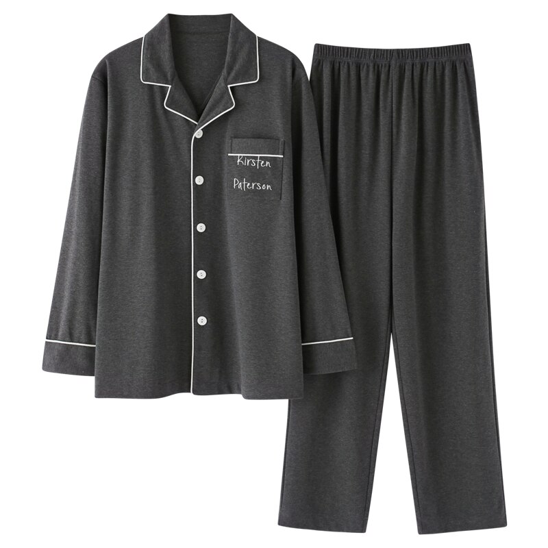 Höst vinter herr pyjamas set långa ärmar lösa hemkläder manlig bomull sov toppar kläder grå casual stor storlek