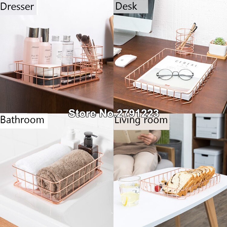 1pcs Rose Gold Metal Pen Holder Box Case desk organizer Home Desk Stationery Decor Office School Desk Accessories Supplies