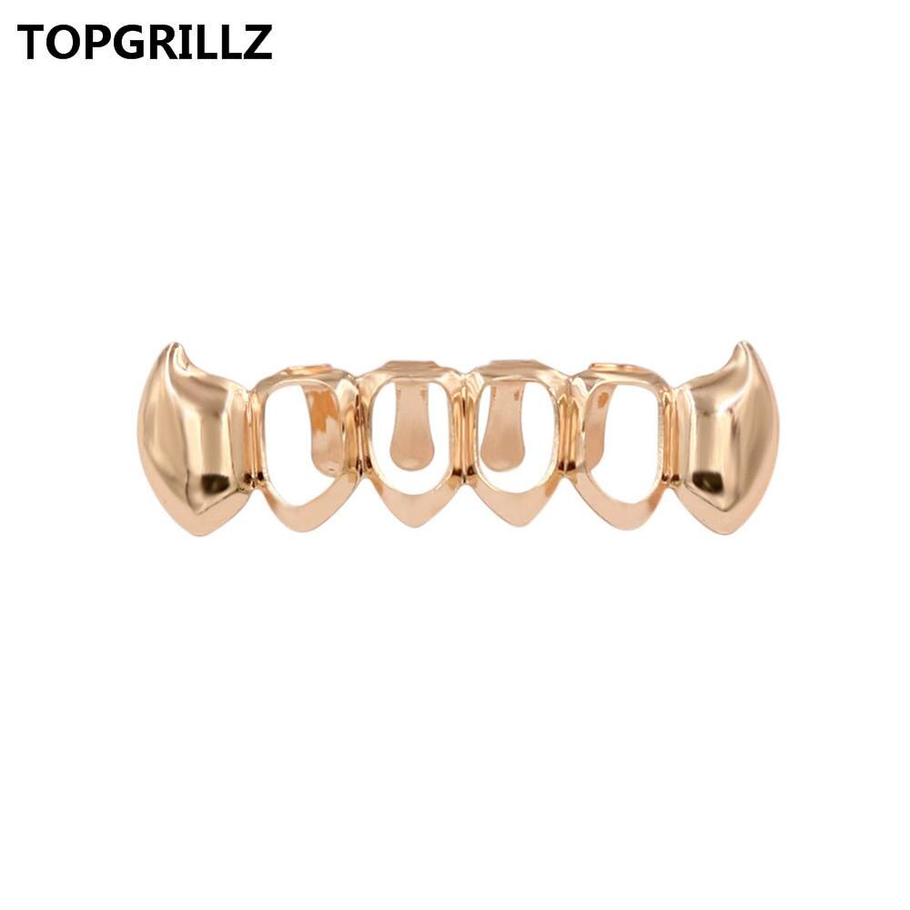 TOPGRILLZ Vergoldeter Hüfte-hüpfen-Zahngrill, oberer und unterer Grill, Hüfte-hüpfen-Bling-Hohlvampirzähne für Halloween: Schwarzes verzinktes