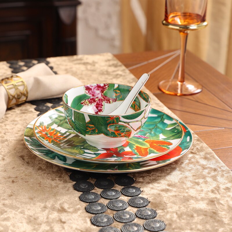 Platos de cerámica de la selva tropical, vajilla de superior, juego de platos para servir, cuencos decorativos para decoración del hogar, bandeja de baratijas