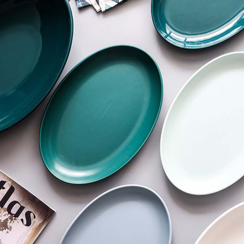 FANCITY Oval Long Fish Plate Household Steamed Fish Plate Nordic Commercial Restaurant Ceramic Japanese Large Dish Deep