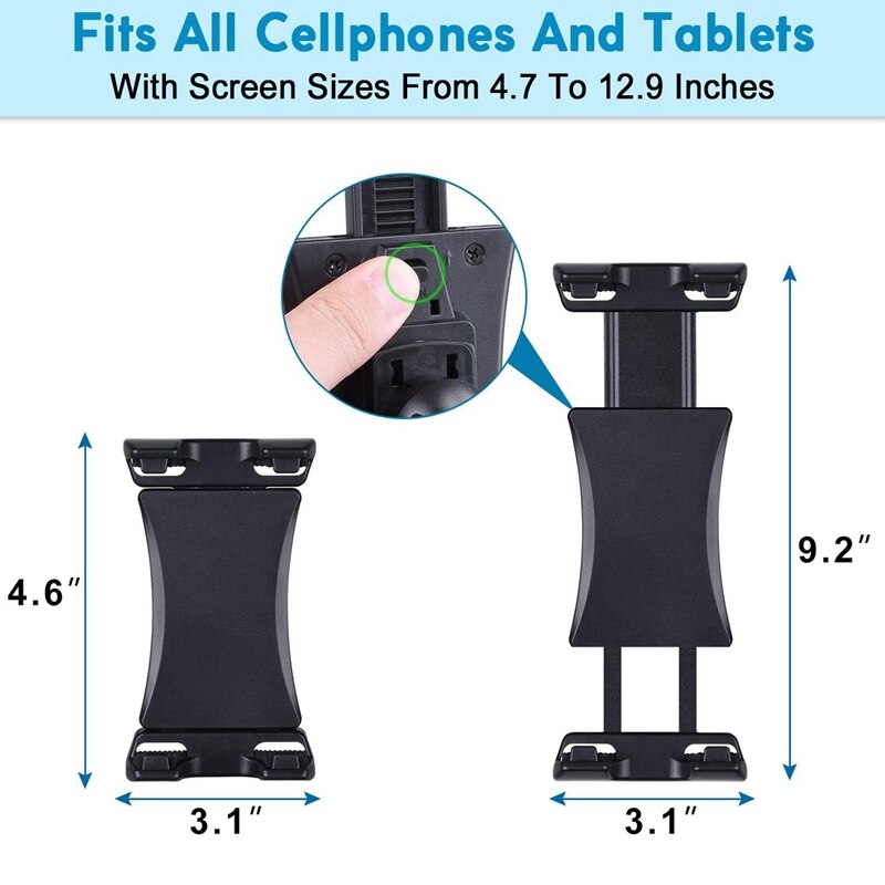 Draagbare Tablet Telefoon Houder, 360 ° Verstelbare Standaard, Fitness Auto Multipurpose Voor Ipad Pro, Ipad Mini, ipad Air 4.7-12.9 Inch