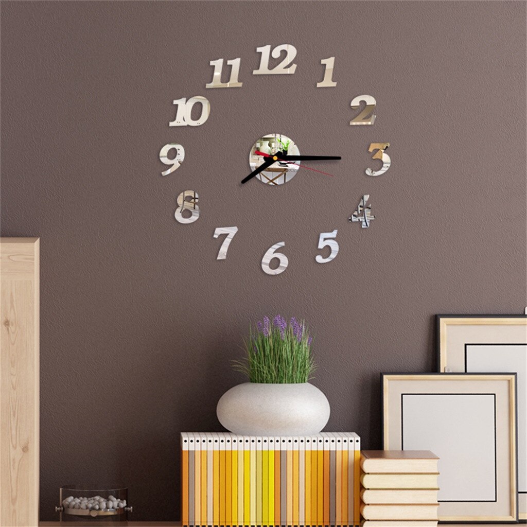 3d Diy Roman Numbers Acrylic Mirror Wall Sticker Clock Home Decor Mural Decals: Silver 