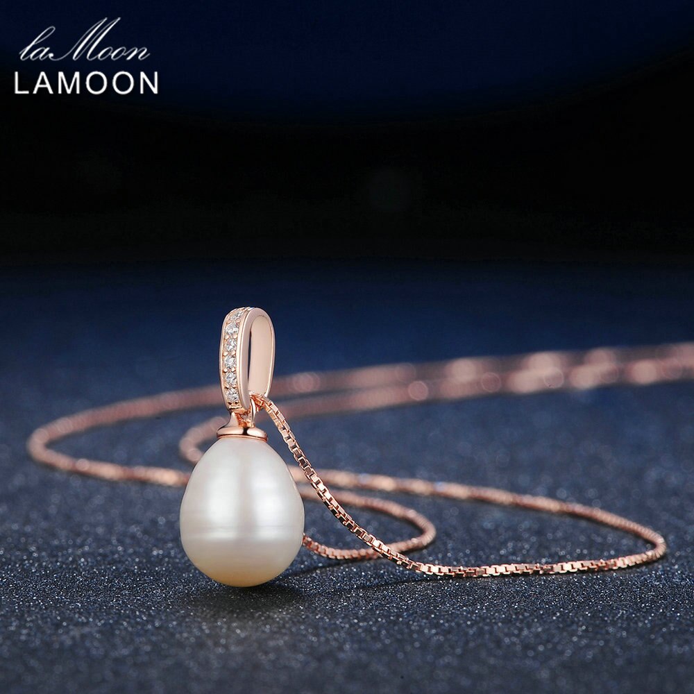 LAMOON – collier avec pendentif en argent Sterling 925, perle d&#39;eau douce, plaqué or Rose 18K, bijoux fins, LMNI047