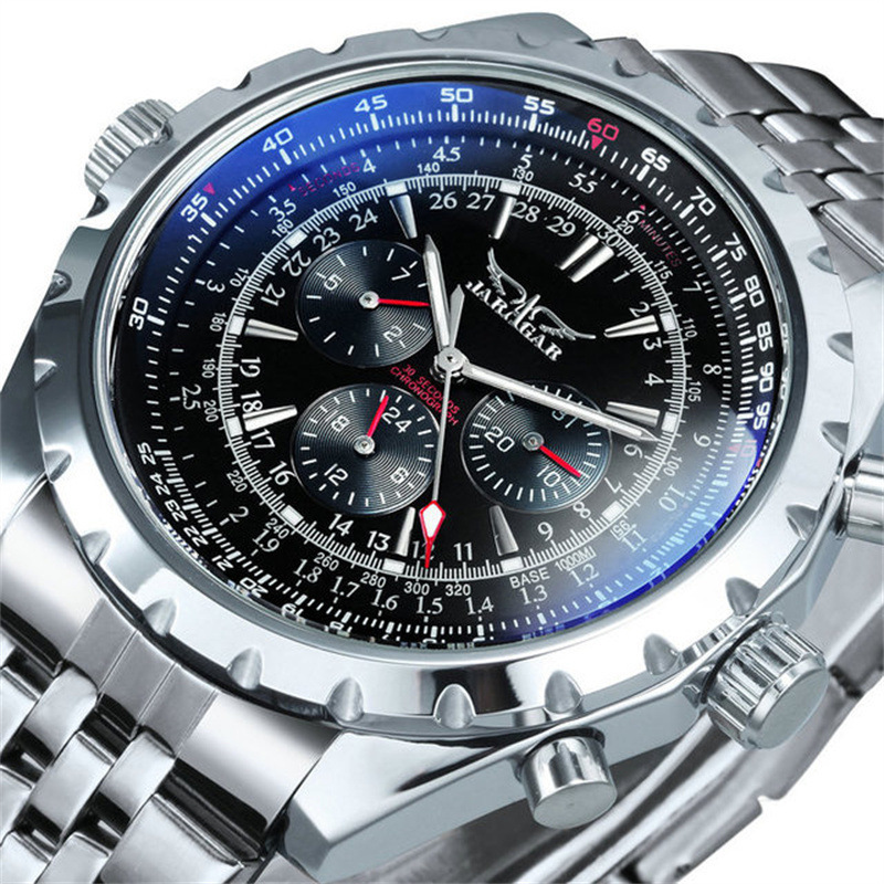 JARAGAR Mechanische Uhr Für Männer Luxus Uhr Große Zifferblatt Kalender Woche Display Leuchtende Edelstahl Männer Uhr Reloj Hombre: Black