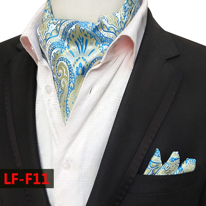 Mans Vintage 100% seda Ascot corbata set de bolsillo a cuadros de lujo Mans Paisley flor corbata pañuelo para hombres: LF-F11