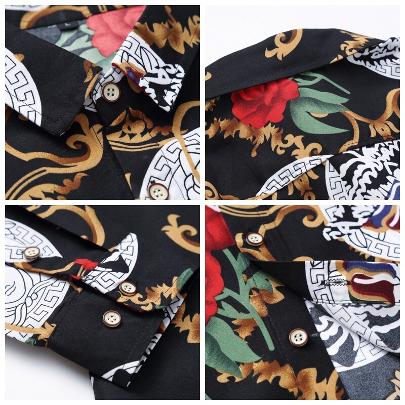 Jz chief england-stijl herenoverhemd met lange mouwen, bloemenprint, hawaiiaans overhemd, casual, slim fit, kleding, plus size 7xl, sociaal