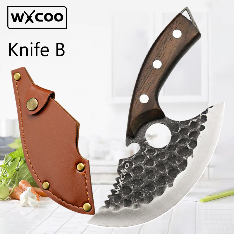 WXCOO Hand Forged Hammered Chef's Knife Stainless Steel Kitchen Knives Meat Cleaver Splitting Slicing Knife Fruit Paring Knife