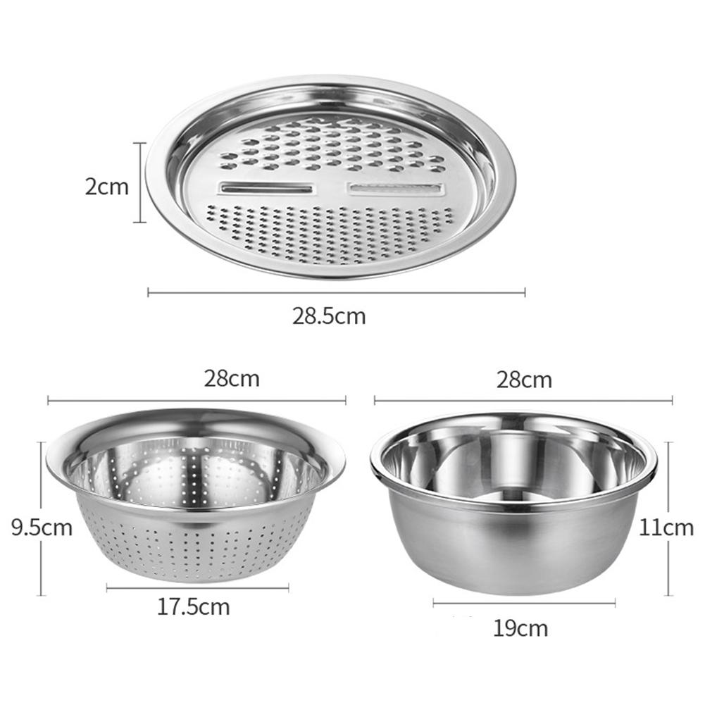 3Pcs Keuken Zeef Wastafel Set Rvs Pot Groente Cutter Slicer Mand Rasp Zeef Rijst Wassen Filter Keuken Tool