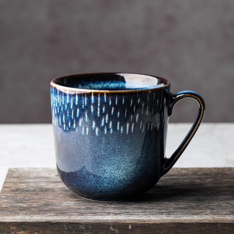 Keramische Mok, Nordic Ins Vintage Cup, Blauw Licht Luxe Melk Koffie Cup, Eenvoudige Huishoudelijke Water Cup, vrouwelijke Koffie Mokken