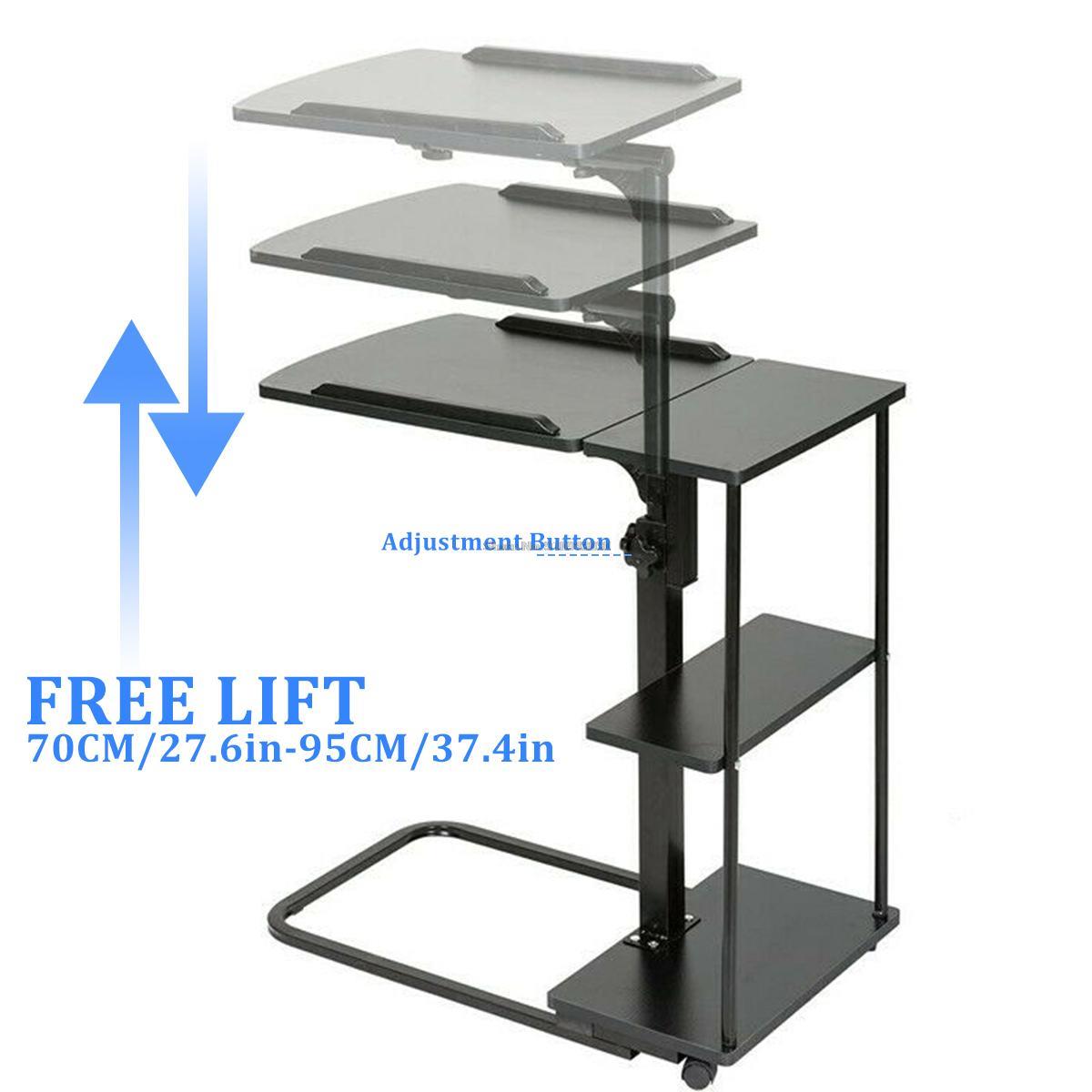 Large size Desktop Computer Table Adjustable Portable Laptop Desk Rotate Laptop Bed Table Can be Lifted Standing Desk with Wheel