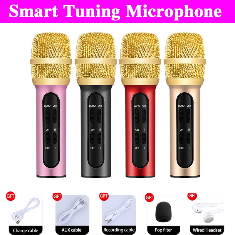 Microfoon Draagbare Professionele Karaoke Condensator Zingen Opname Live Voor Mobiele Telefoon Computer Met Echo Geluidskaart Microfone