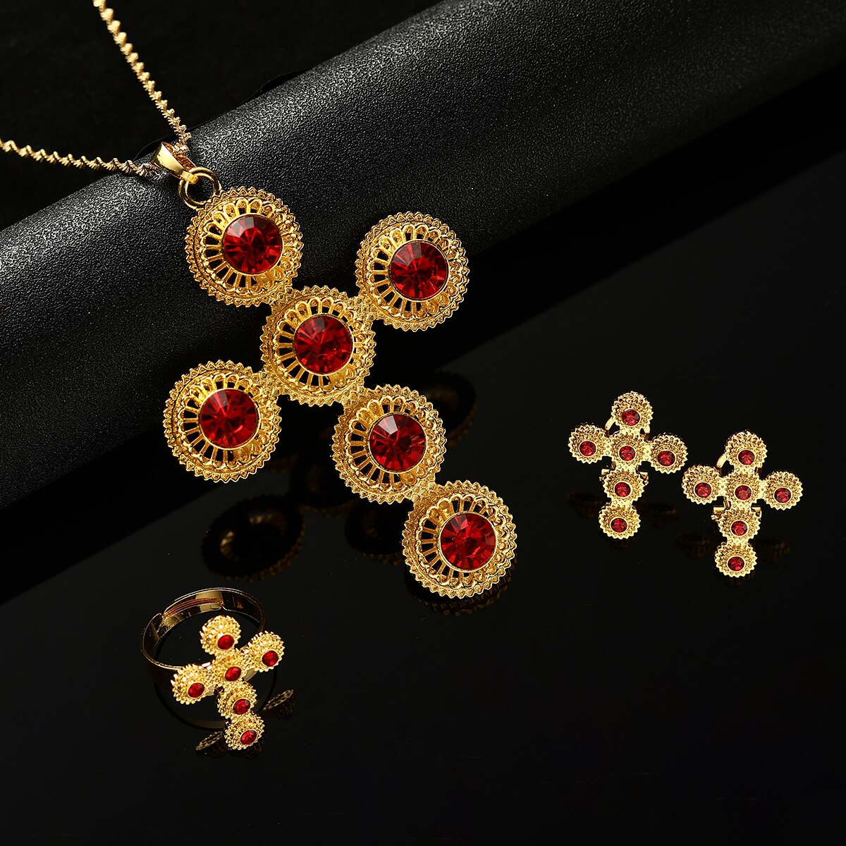 Ethiopische Cross Sieraden Set Voor Vrouwen Habesha Bruiloft Ethiopië Gold Eritrea Ketting Oorbellen
