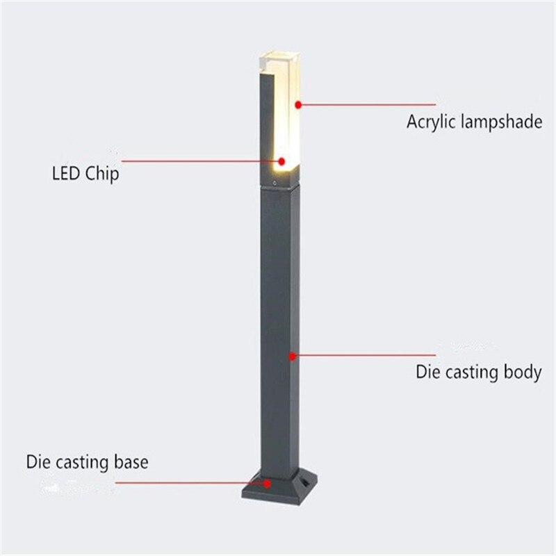 1PCS Waterproof LED Garden Lawn Lamp MOdern Aluminum Pillar Light Outdoor Courtyard Villa Landscape Lawn Bollards Light
