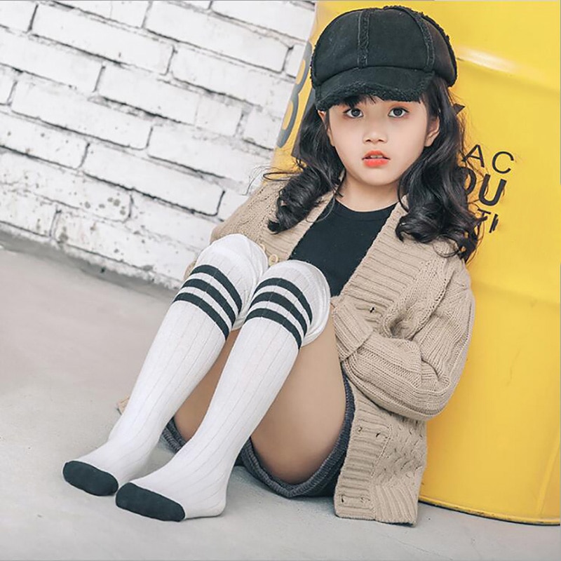 Kids Baby Girls Stockings Soft Cotton children's kittens striped Stockings girl students thigh Knee socking half Heap socks