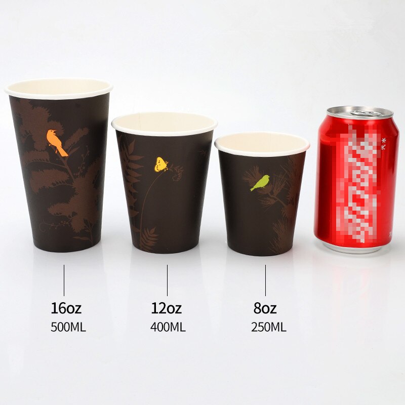 50 st engångs kaffekopp 8oz/12oz/16oz dricka juice mjölk te takeaway förpackningar muggar med lock fest bröllop favorit pappersmugg