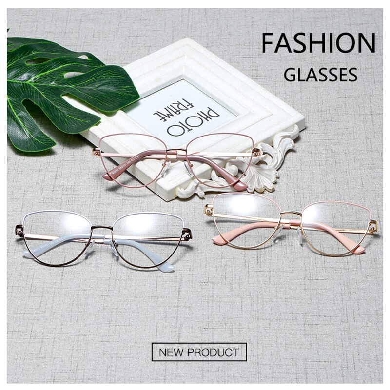 SOPRETTY de tendencia Retro Metal ojos de gato Marco de gafas de espejo plano, marcos de vidrio recetados para miopía, caso de hipermetropía F0225