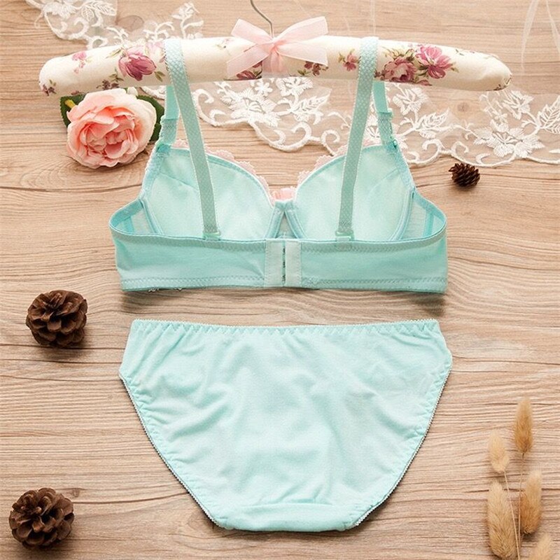 Set reggiseni e mutandine per ragazze adolescenti pizzo senza anello in acciaio Set reggiseno per ragazza, slip intimo per ragazza Sexy regolabile reggiseni siere 3/4 Cup