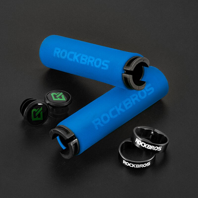 ROCKBROS-empuñaduras de silicona para manillar de bicicleta, empuñaduras suaves antideslizantes y absorbentes de golpes, ultraligeras: BT1001BLBK